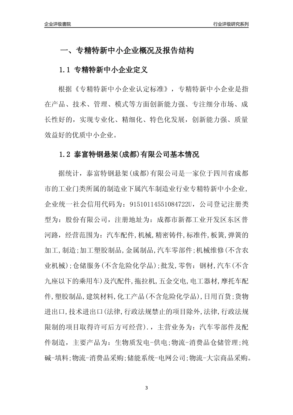 [专精特新]泰富特钢悬架(成都)有限公司行业竞争力评级分析报告(2023版)_第3页