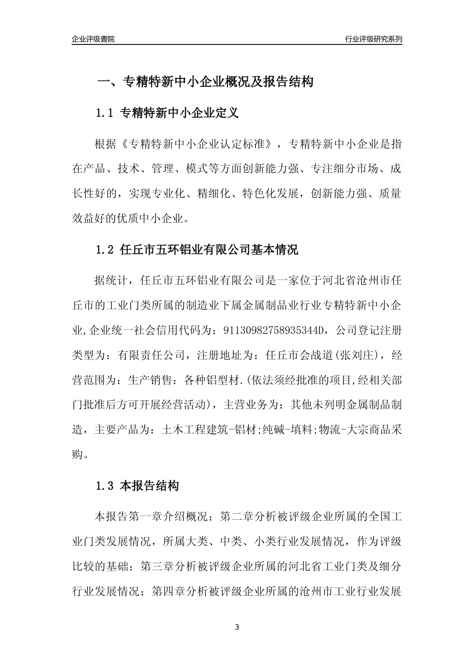 [专精特新]任丘市五环铝业有限公司行业竞争力评级分析报告(2023版)_第3页