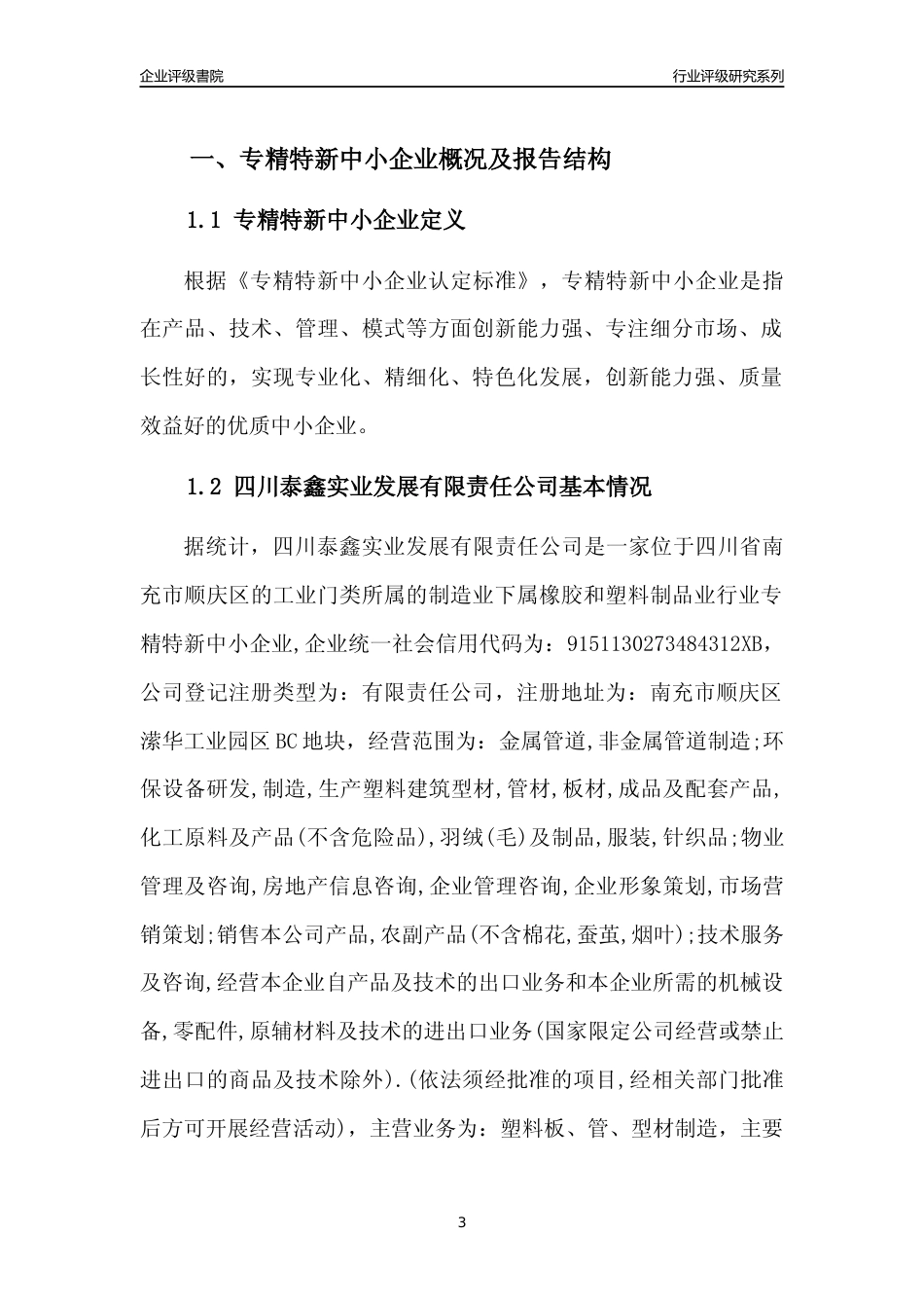[专精特新]四川泰鑫实业发展有限责任公司行业竞争力评级分析报告(2023版)_第3页