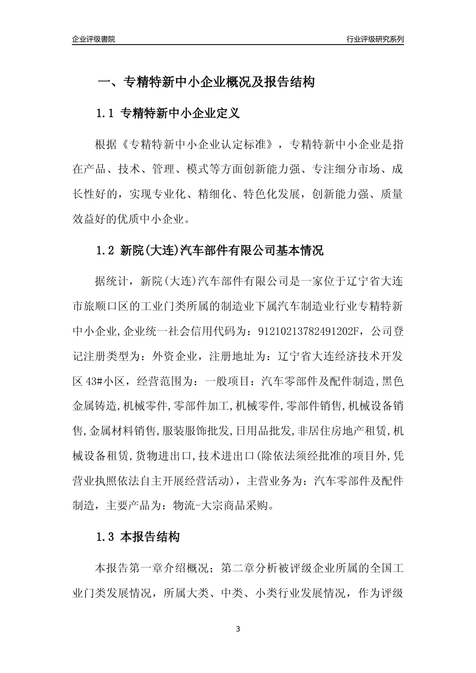 [专精特新]新院(大连)汽车部件有限公司行业竞争力评级分析报告(2023版)_第3页