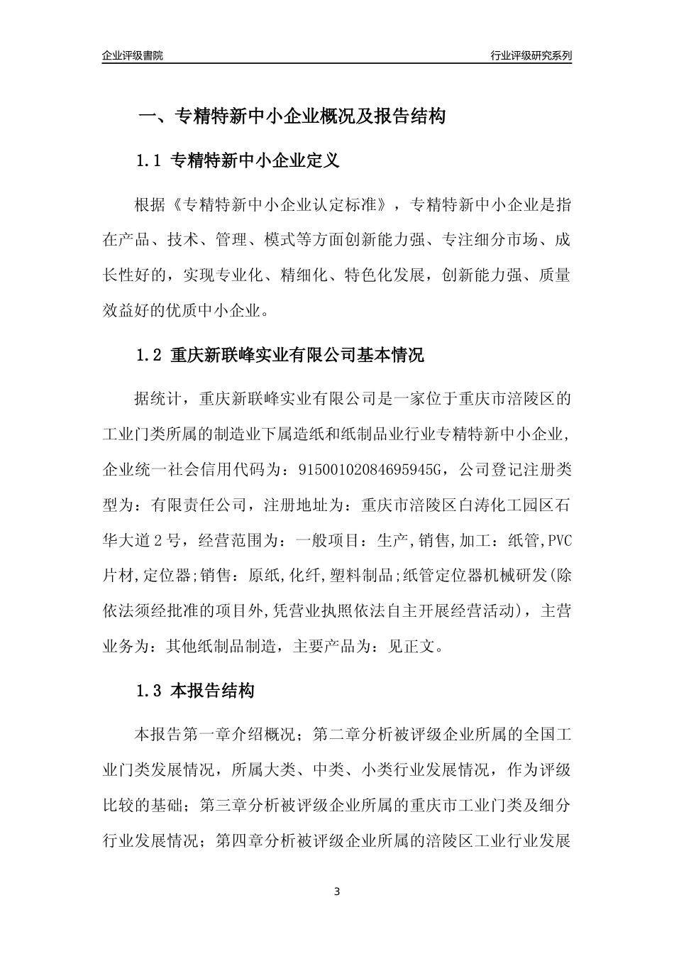 [专精特新]重庆新联峰实业有限公司行业竞争力评级分析报告(2023版)_第3页