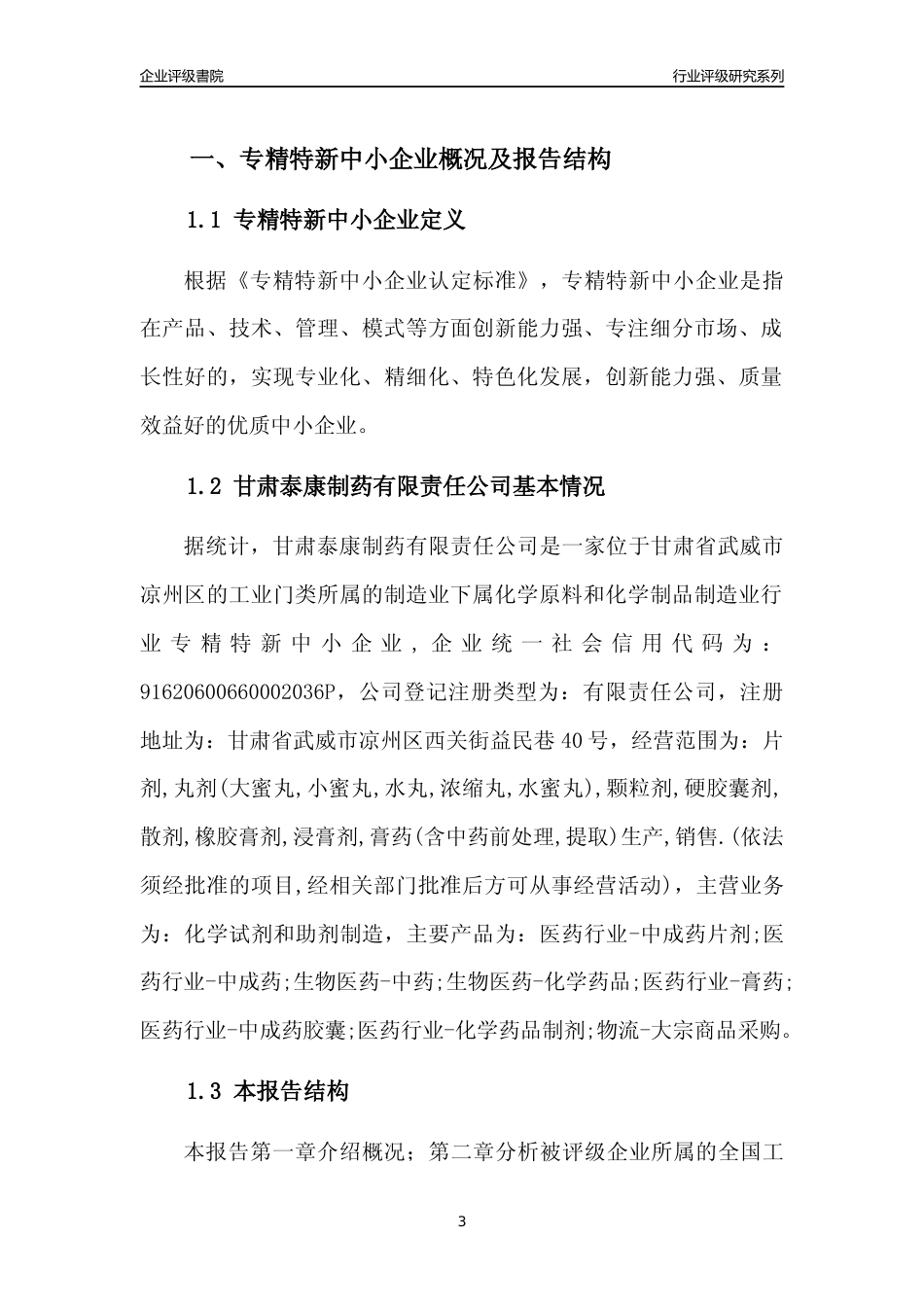 [专精特新]甘肃泰康制药有限责任公司行业竞争力评级分析报告(2023版)_第3页