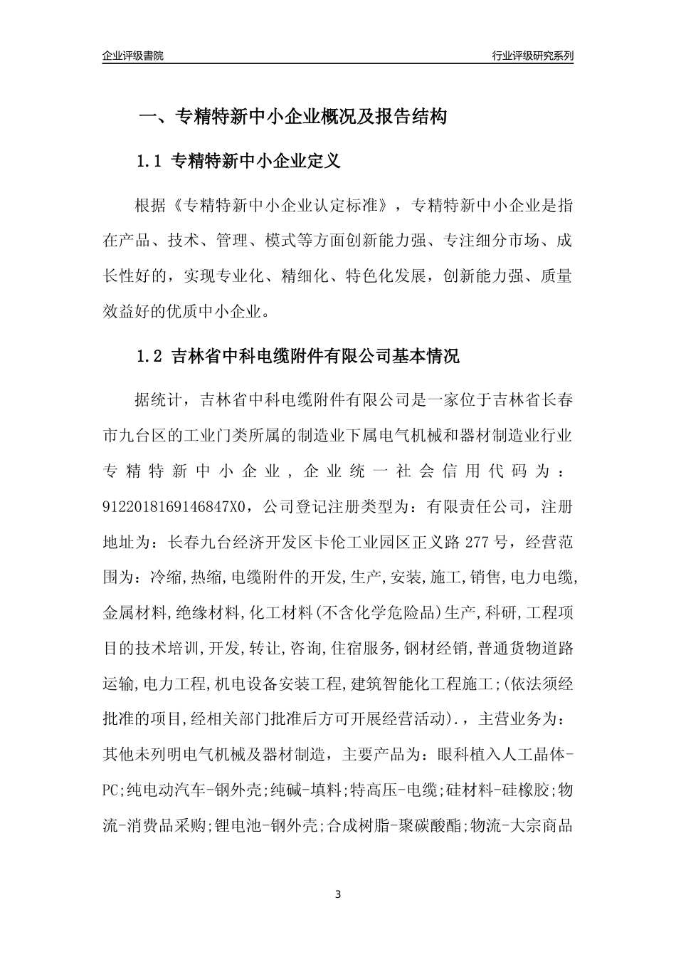 [专精特新]吉林省中科电缆附件有限公司行业竞争力评级分析报告(2023版)_第3页