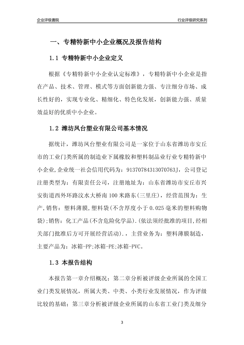 [专精特新]潍坊凤台塑业有限公司行业竞争力评级分析报告(2023版)_第3页