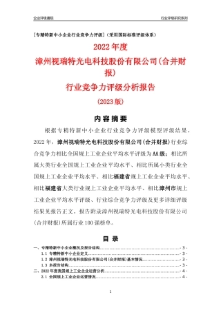 [专精特新]漳州视瑞特光电科技股份有限公司(合并财报)行业竞争力评级分析报告(2023版)