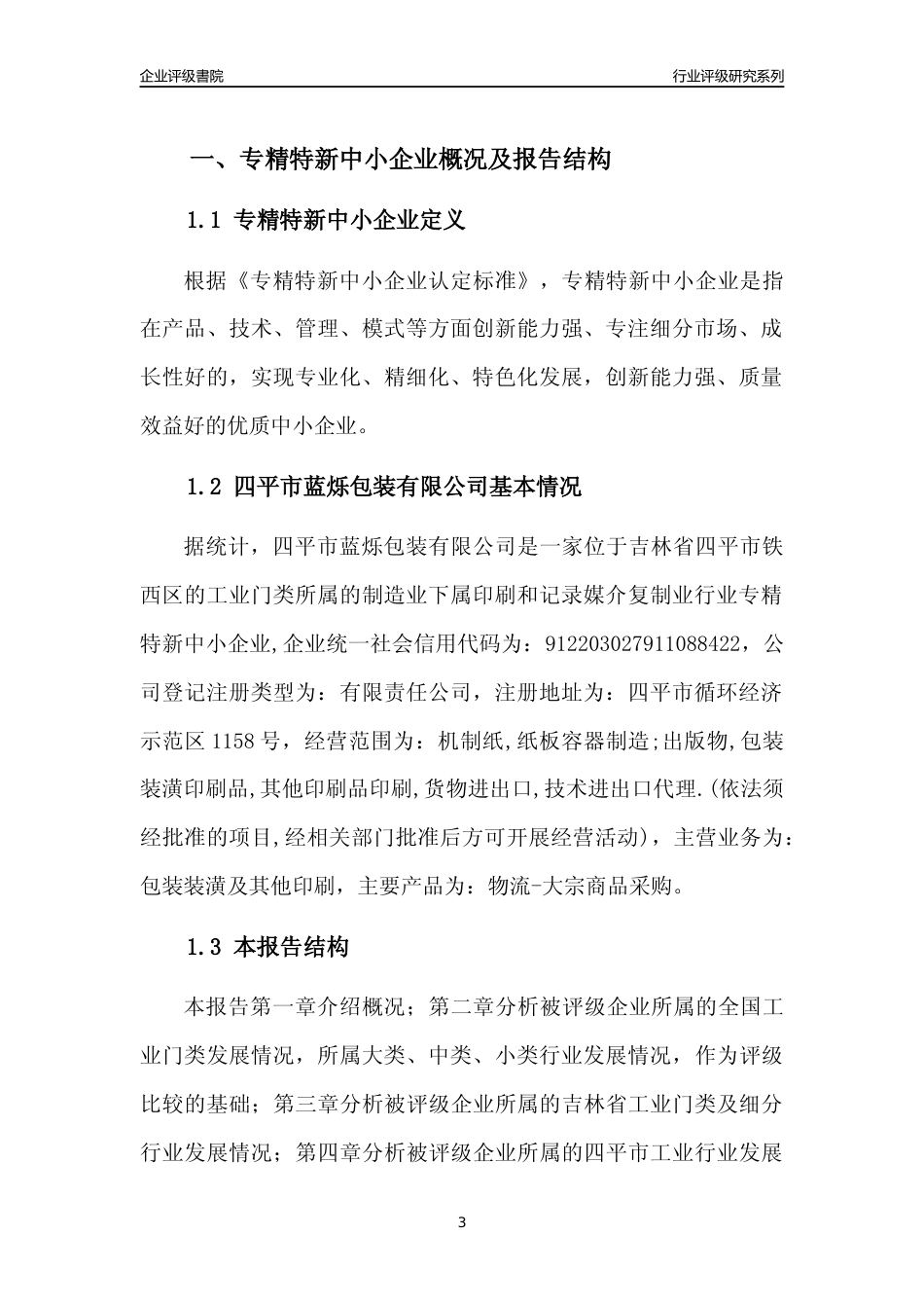 [专精特新]四平市蓝烁包装有限公司行业竞争力评级分析报告(2023版)_第3页