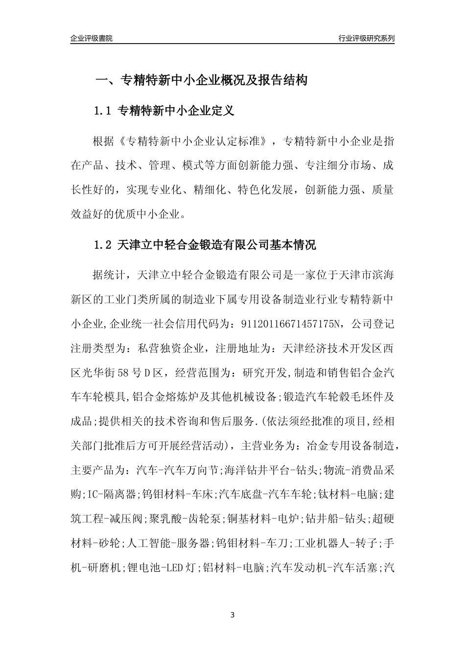 [专精特新]天津立中轻合金锻造有限公司行业竞争力评级分析报告(2023版)_第3页