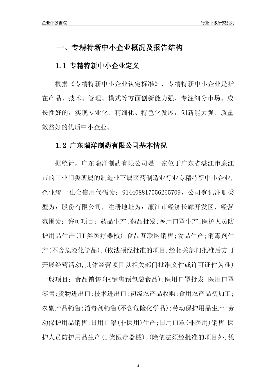 [专精特新]广东瑞洋制药有限公司行业竞争力评级分析报告(2023版)_第3页