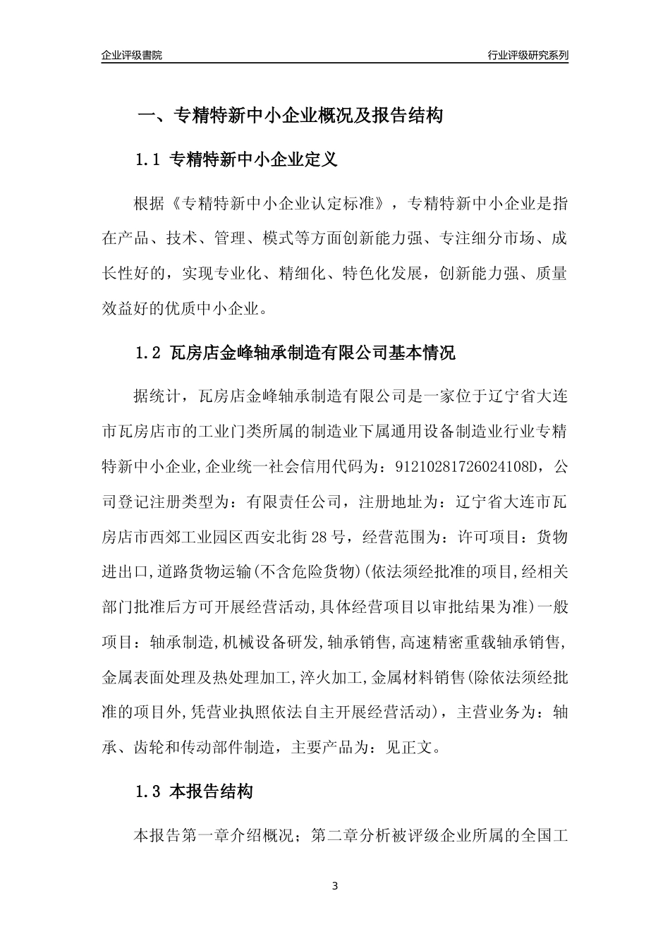 [专精特新]瓦房店金峰轴承制造有限公司行业竞争力评级分析报告(2023版)_第3页