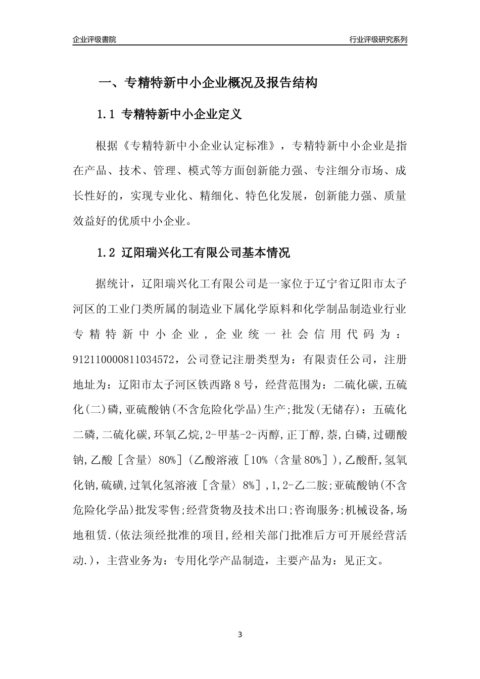 [专精特新]辽阳瑞兴化工有限公司行业竞争力评级分析报告(2023版)_第3页