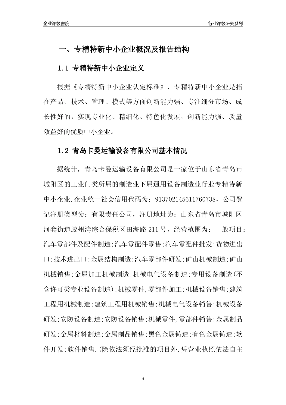 [专精特新]青岛卡曼运输设备有限公司行业竞争力评级分析报告(2023版)_第3页