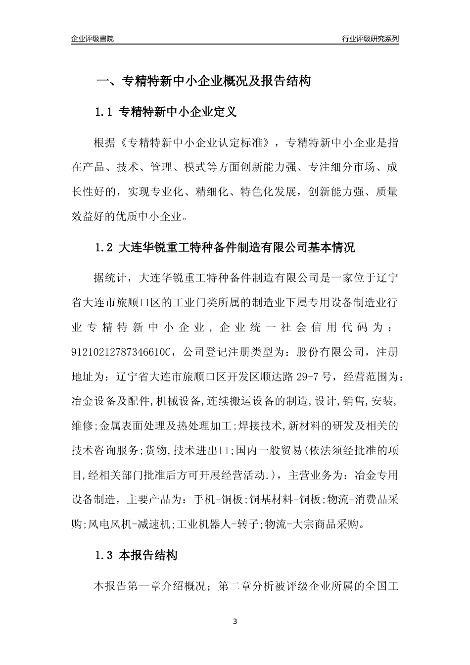 [专精特新]大连华锐重工特种备件制造有限公司行业竞争力评级分析报告(2023版)_第3页
