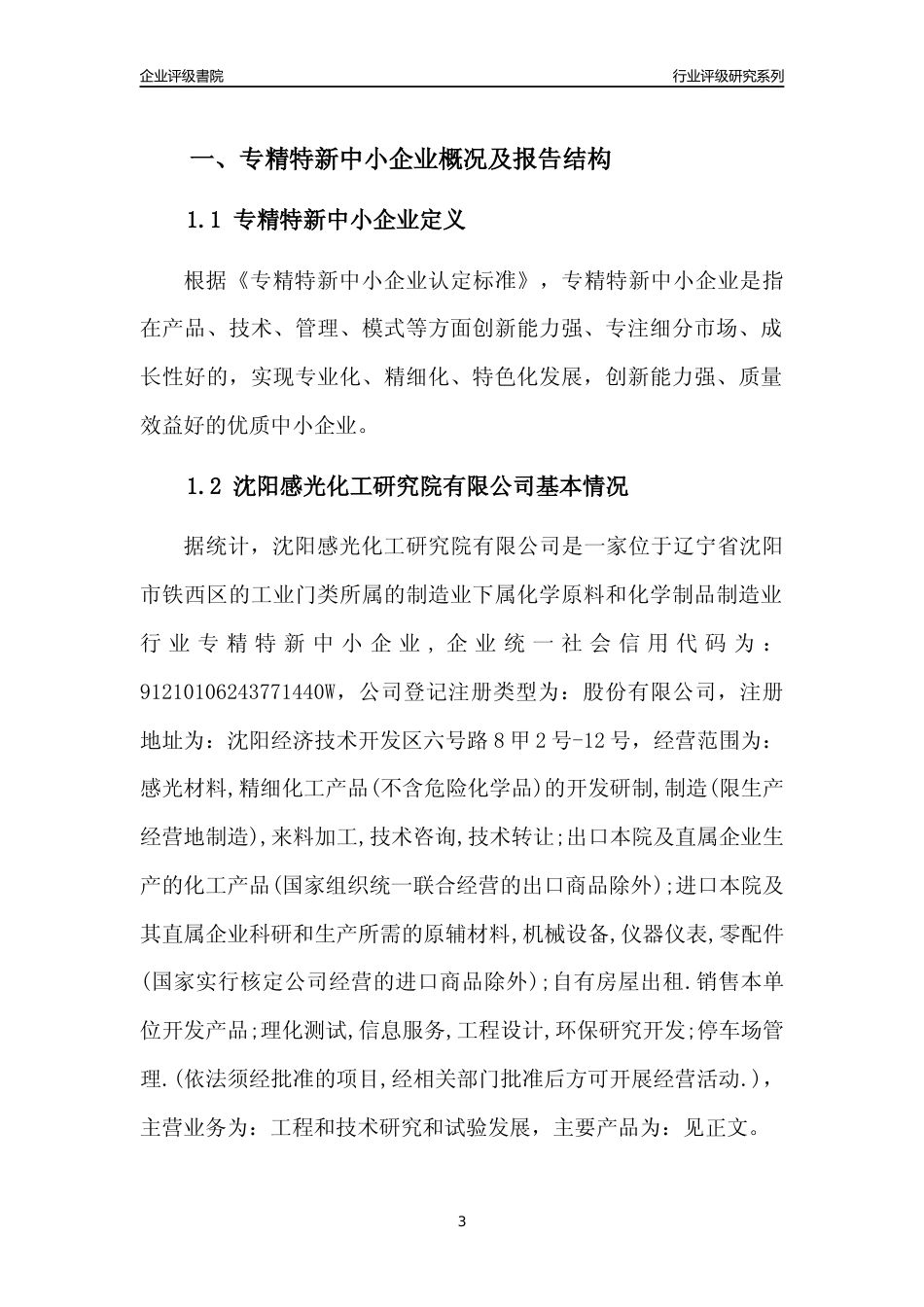 [专精特新]沈阳感光化工研究院有限公司行业竞争力评级分析报告(2023版)_第3页