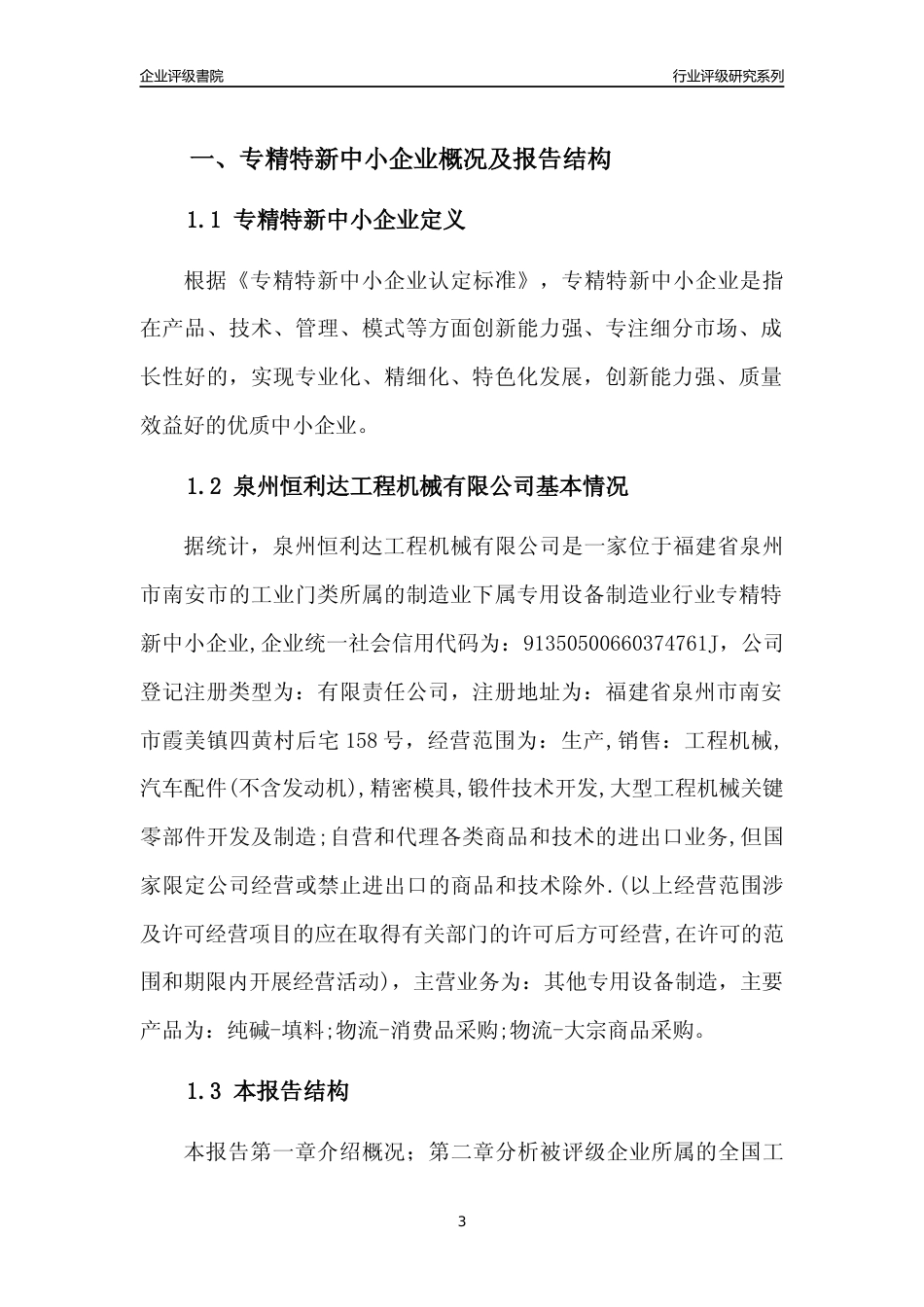 [专精特新]泉州恒利达工程机械有限公司行业竞争力评级分析报告(2023版)_第3页