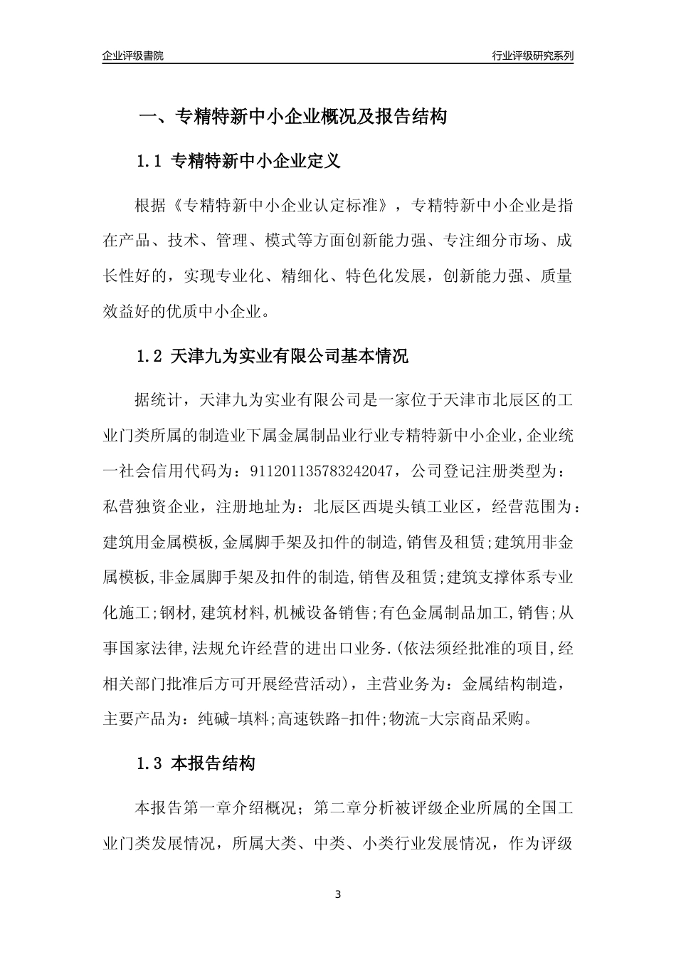 [专精特新]天津九为实业有限公司行业竞争力评级分析报告(2023版)_第3页