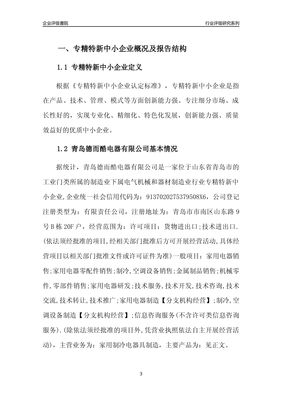 [专精特新]青岛德而酷电器有限公司行业竞争力评级分析报告(2023版)_第3页
