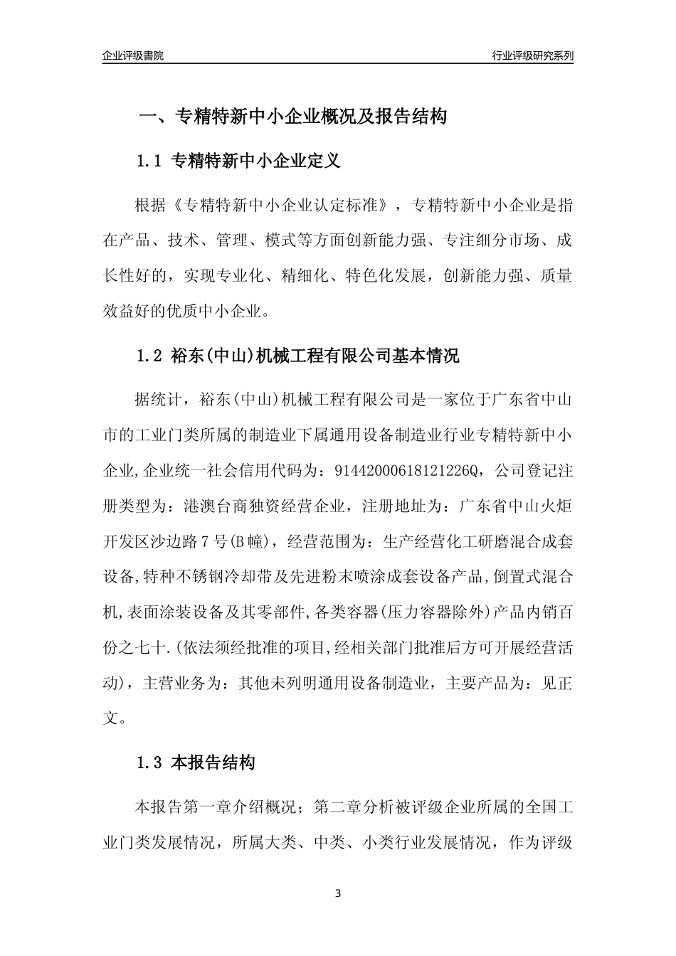 [专精特新]裕东(中山)机械工程有限公司行业竞争力评级分析报告(2023版)_第3页