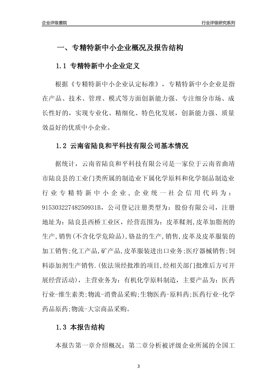 [专精特新]云南省陆良和平科技有限公司行业竞争力评级分析报告(2023版)_第3页