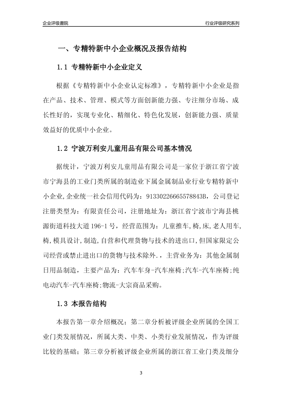 [专精特新]宁波万利安儿童用品有限公司行业竞争力评级分析报告(2023版)_第3页