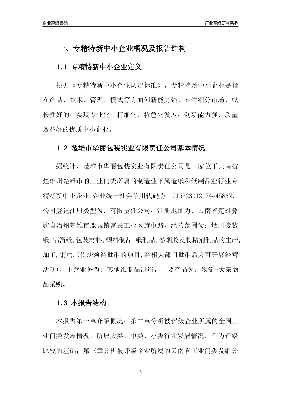 [专精特新]楚雄市华丽包装实业有限责任公司行业竞争力评级分析报告(2023版)_第3页
