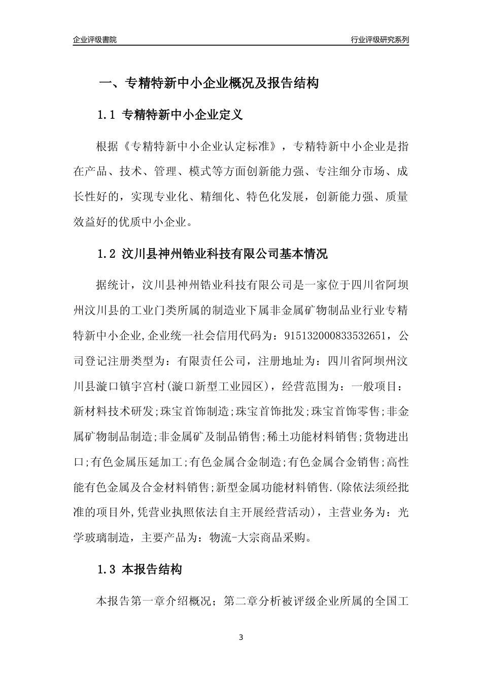 [专精特新]汶川县神州锆业科技有限公司行业竞争力评级分析报告(2023版)_第3页
