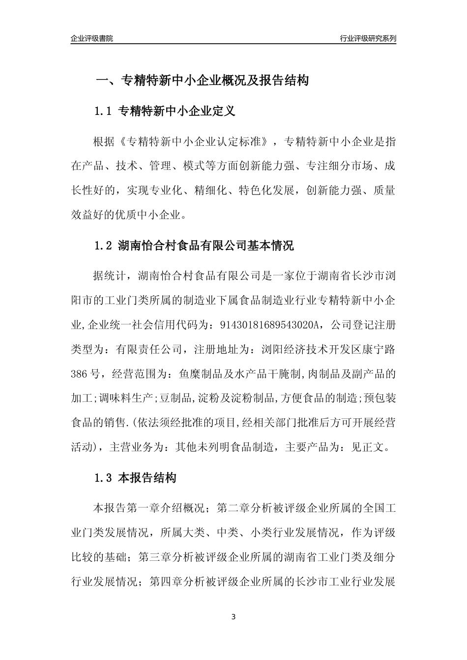 [专精特新]湖南怡合村食品有限公司行业竞争力评级分析报告(2023版)_第3页