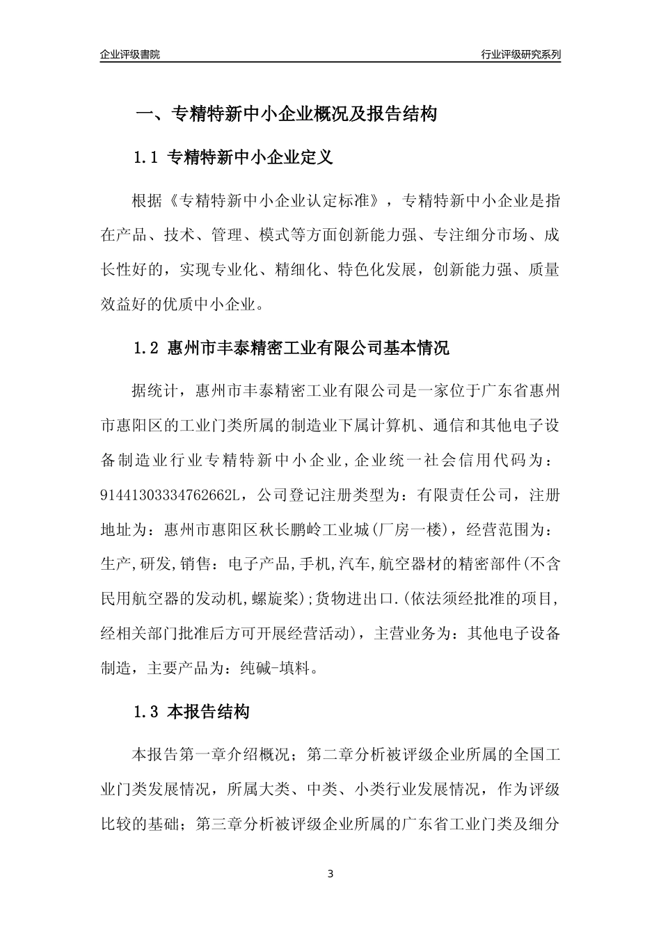 [专精特新]惠州市丰泰精密工业有限公司行业竞争力评级分析报告(2023版)_第3页