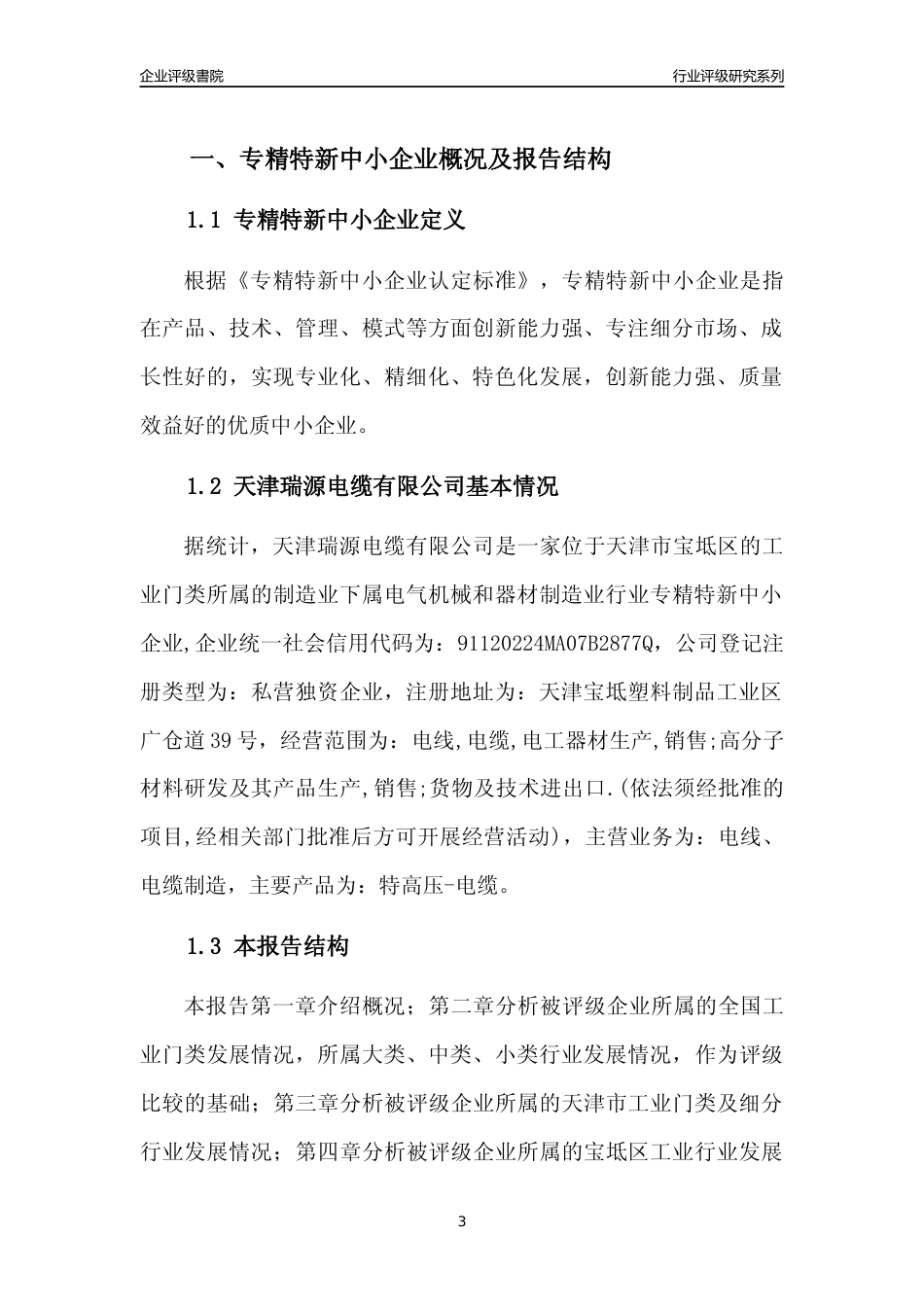 [专精特新]天津瑞源电缆有限公司行业竞争力评级分析报告(2023版)_第3页