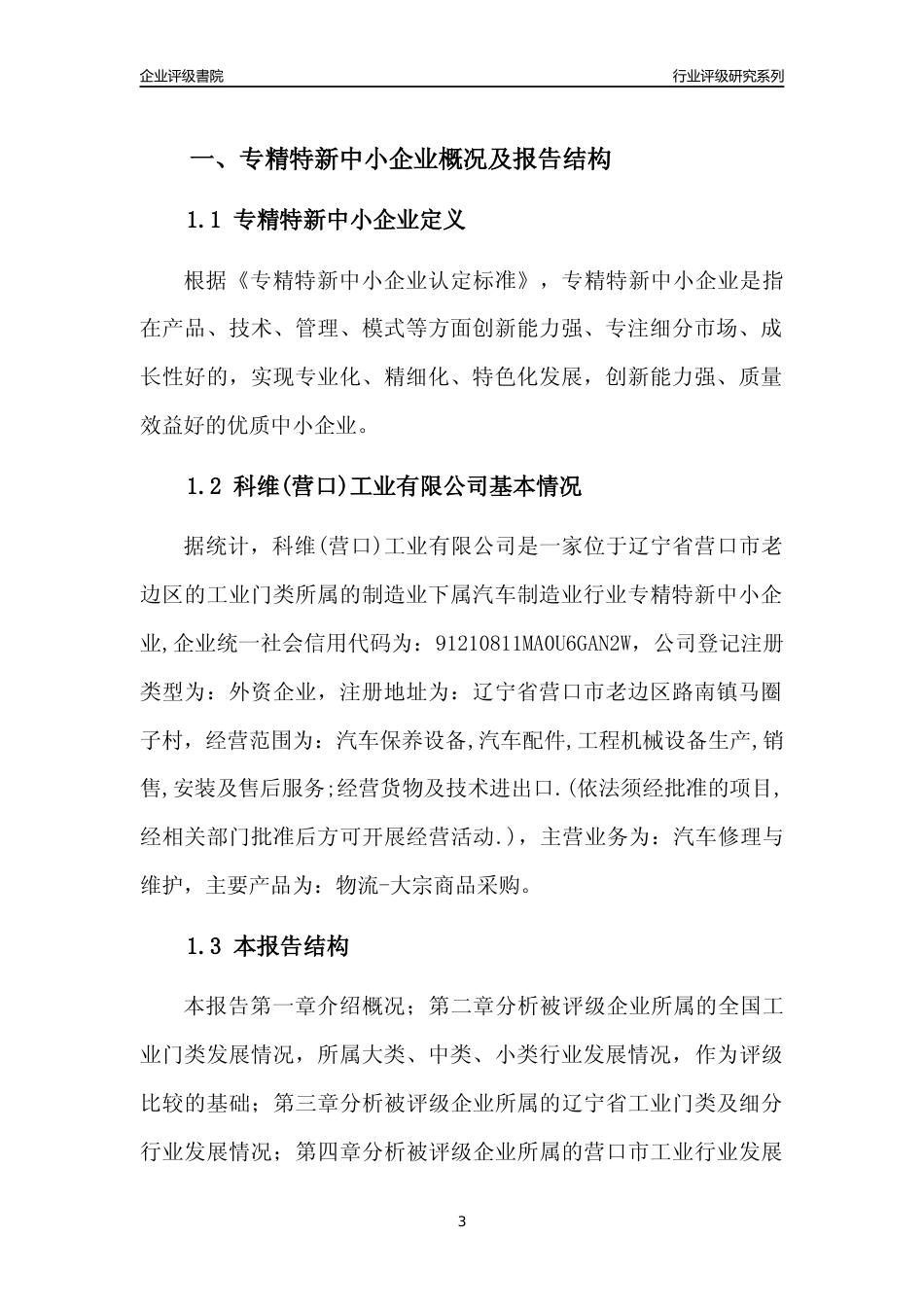 [专精特新]科维(营口)工业有限公司行业竞争力评级分析报告(2023版)_第3页