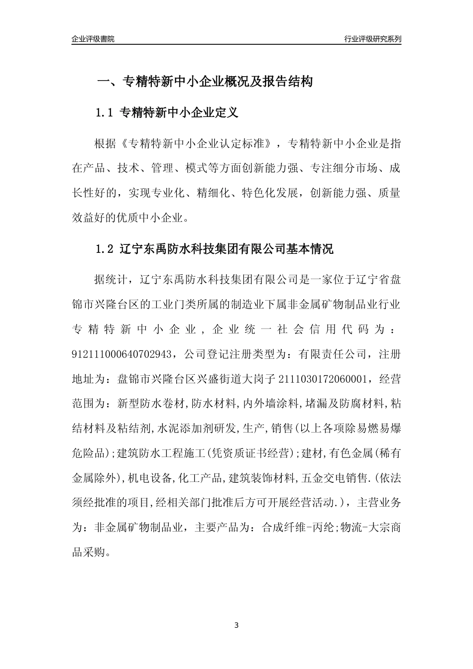 [专精特新]辽宁东禹防水科技集团有限公司行业竞争力评级分析报告(2023版)_第3页