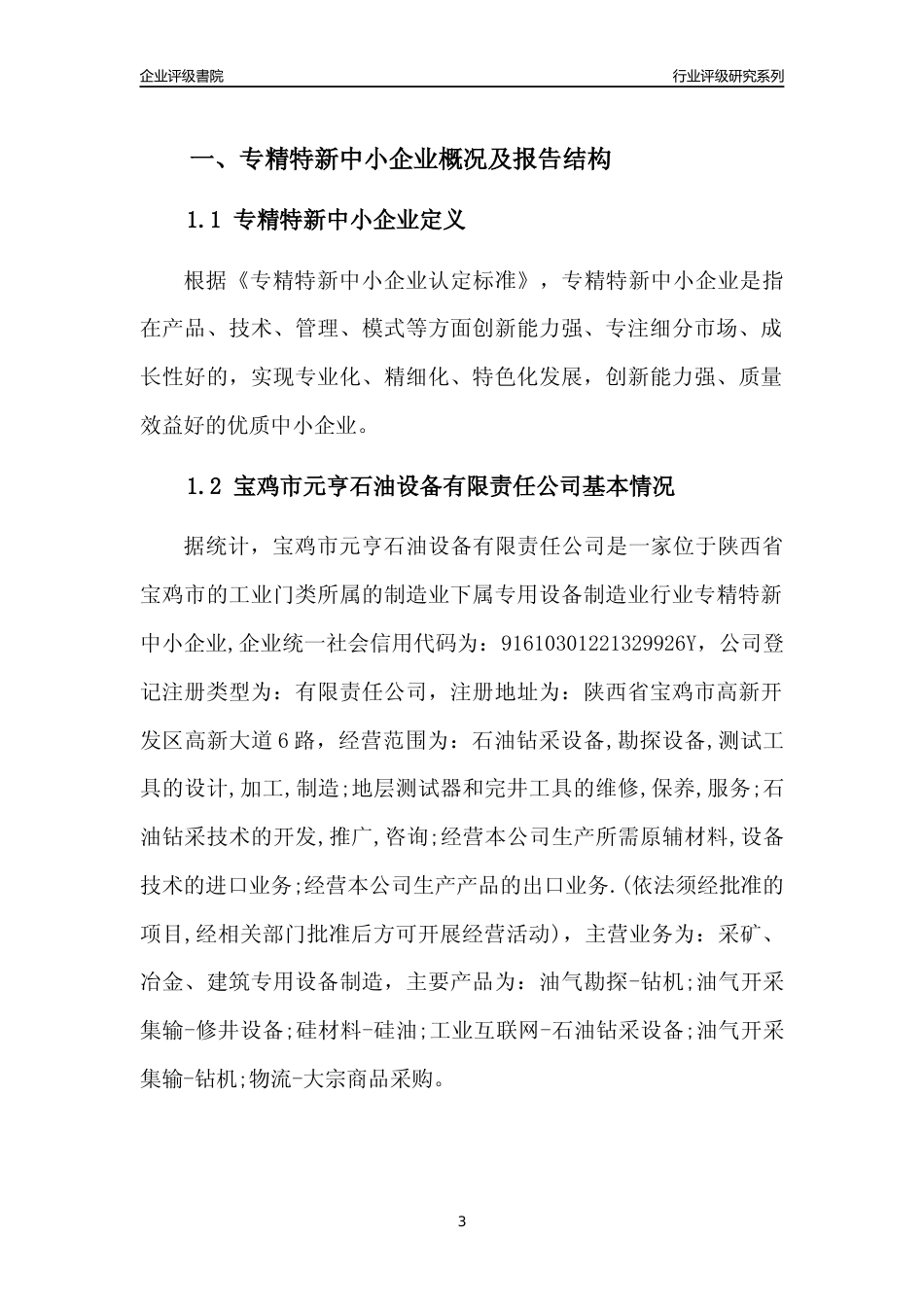 [专精特新]宝鸡市元亨石油设备有限责任公司行业竞争力评级分析报告(2023版)_第3页