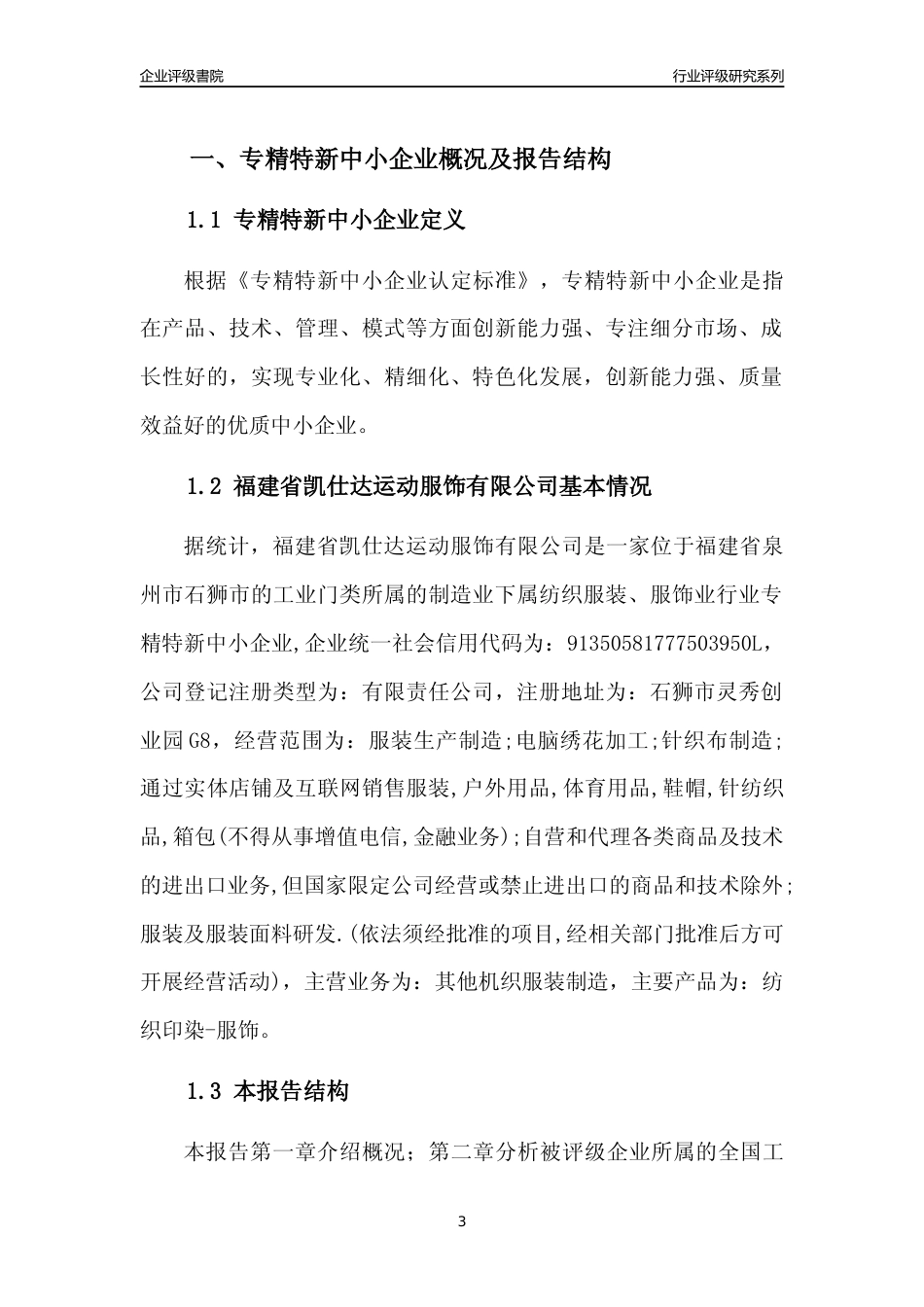 [专精特新]福建省凯仕达运动服饰有限公司行业竞争力评级分析报告(2023版)_第3页