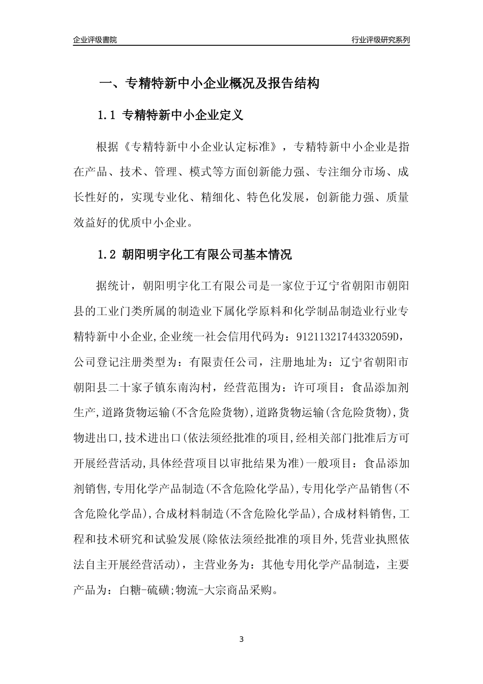 [专精特新]朝阳明宇化工有限公司行业竞争力评级分析报告(2023版)_第3页
