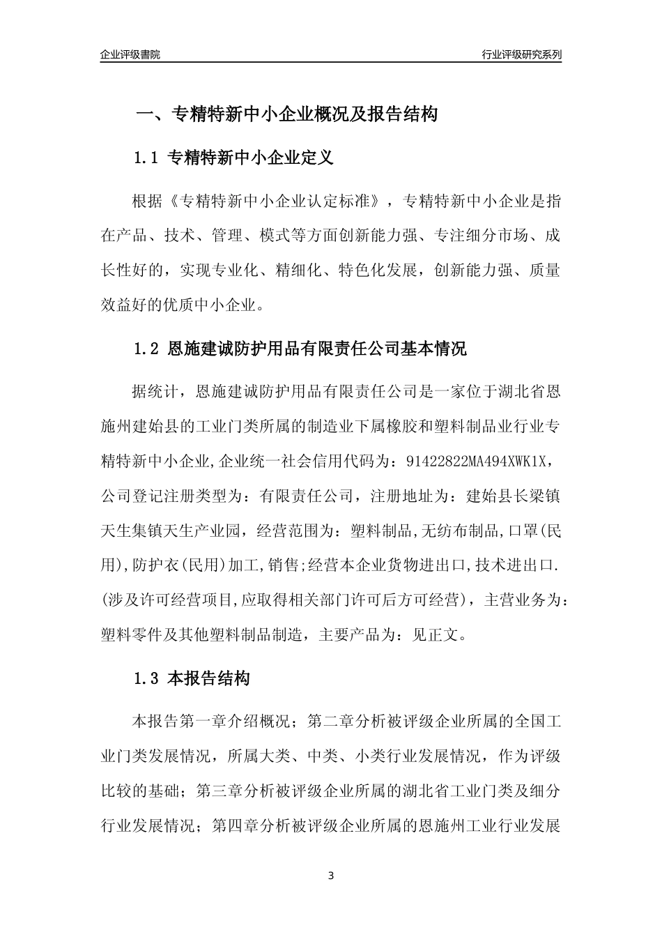 [专精特新]恩施建诚防护用品有限责任公司行业竞争力评级分析报告(2023版)_第3页