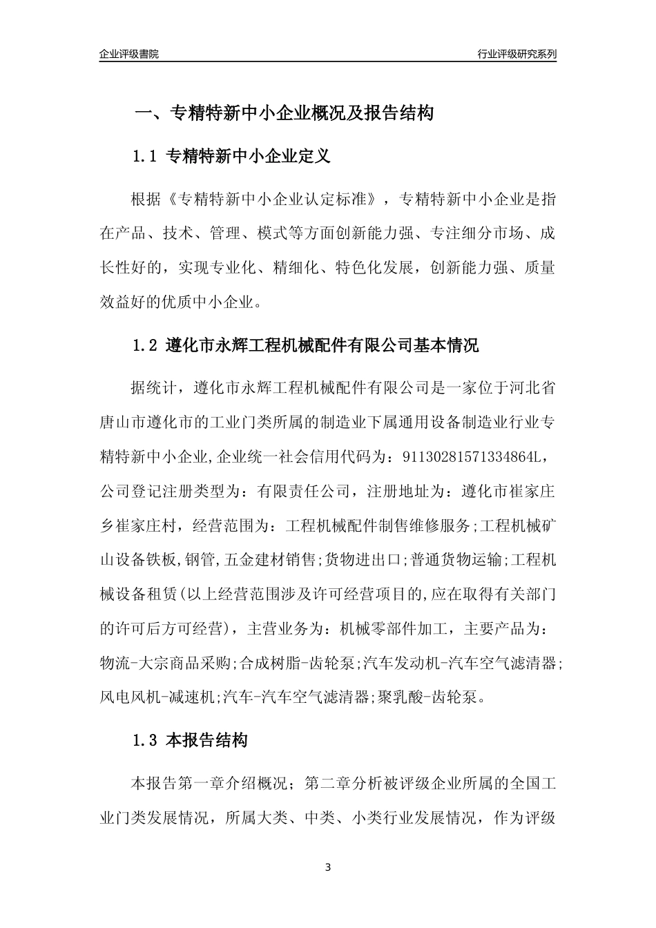 [专精特新]遵化市永辉工程机械配件有限公司行业竞争力评级分析报告(2023版)_第3页