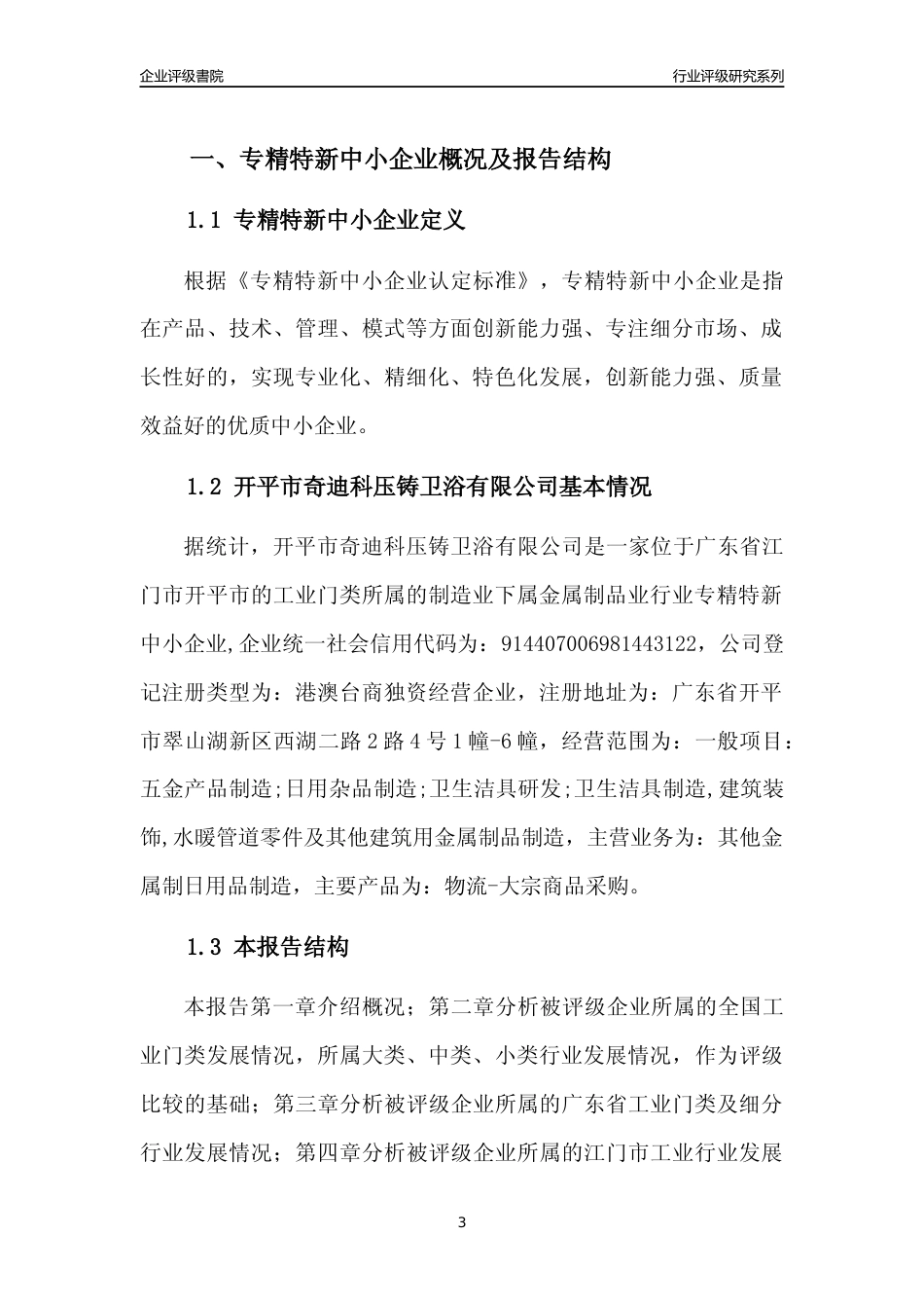 [专精特新]开平市奇迪科压铸卫浴有限公司行业竞争力评级分析报告(2023版)_第3页