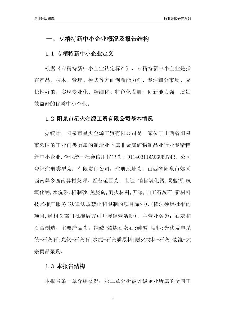 [专精特新]阳泉市星火金源工贸有限公司行业竞争力评级分析报告(2023版)_第3页