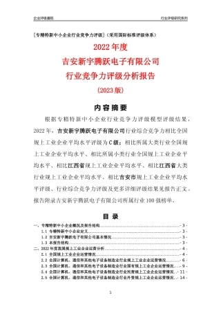 [专精特新]吉安新宇腾跃电子有限公司行业竞争力评级分析报告(2023版)