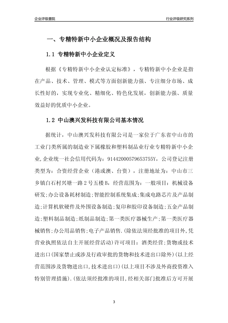 [专精特新]中山澳兴发科技有限公司行业竞争力评级分析报告(2023版)_第3页