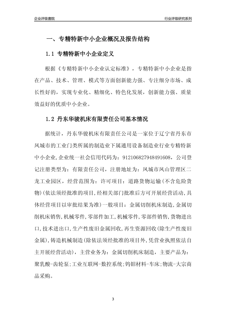 [专精特新]丹东华骏机床有限责任公司行业竞争力评级分析报告(2023版)_第3页