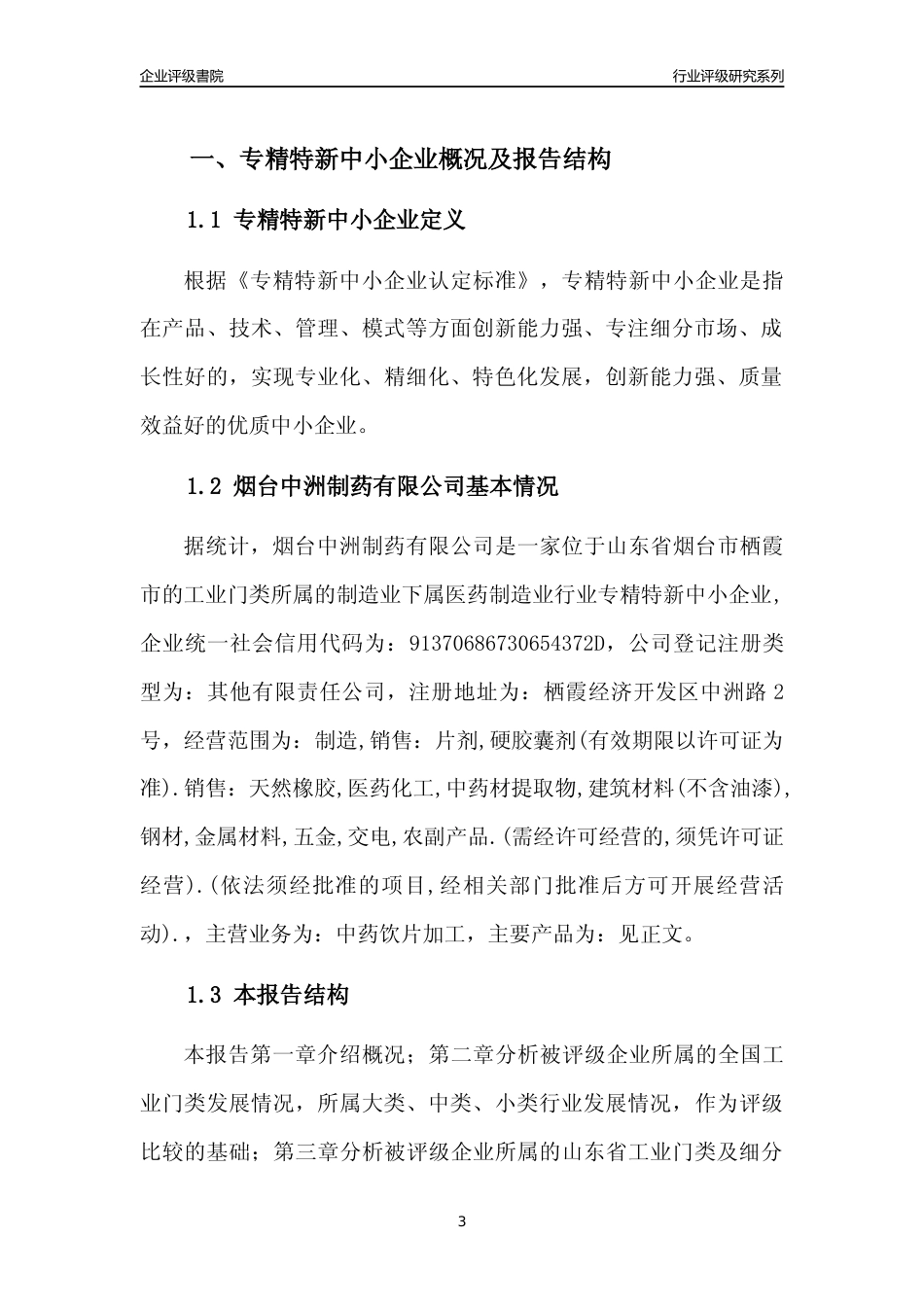 [专精特新]烟台中洲制药有限公司行业竞争力评级分析报告(2023版)_第3页
