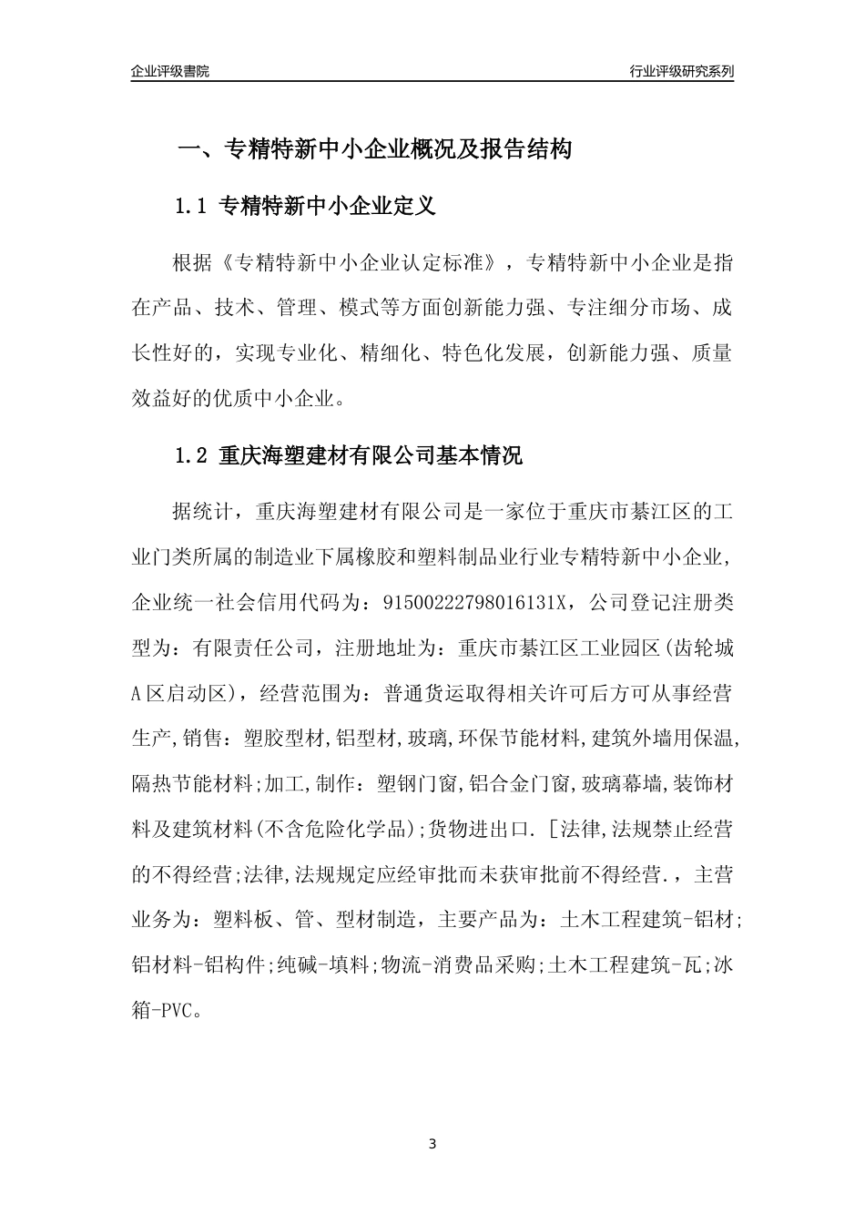 [专精特新]重庆海塑建材有限公司行业竞争力评级分析报告(2023版)_第3页