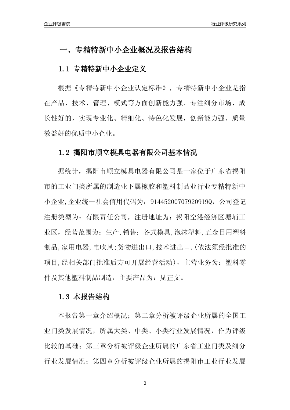 [专精特新]揭阳市顺立模具电器有限公司行业竞争力评级分析报告(2023版)_第3页