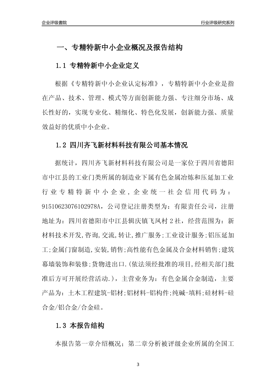 [专精特新]四川齐飞新材料科技有限公司行业竞争力评级分析报告(2023版)_第3页
