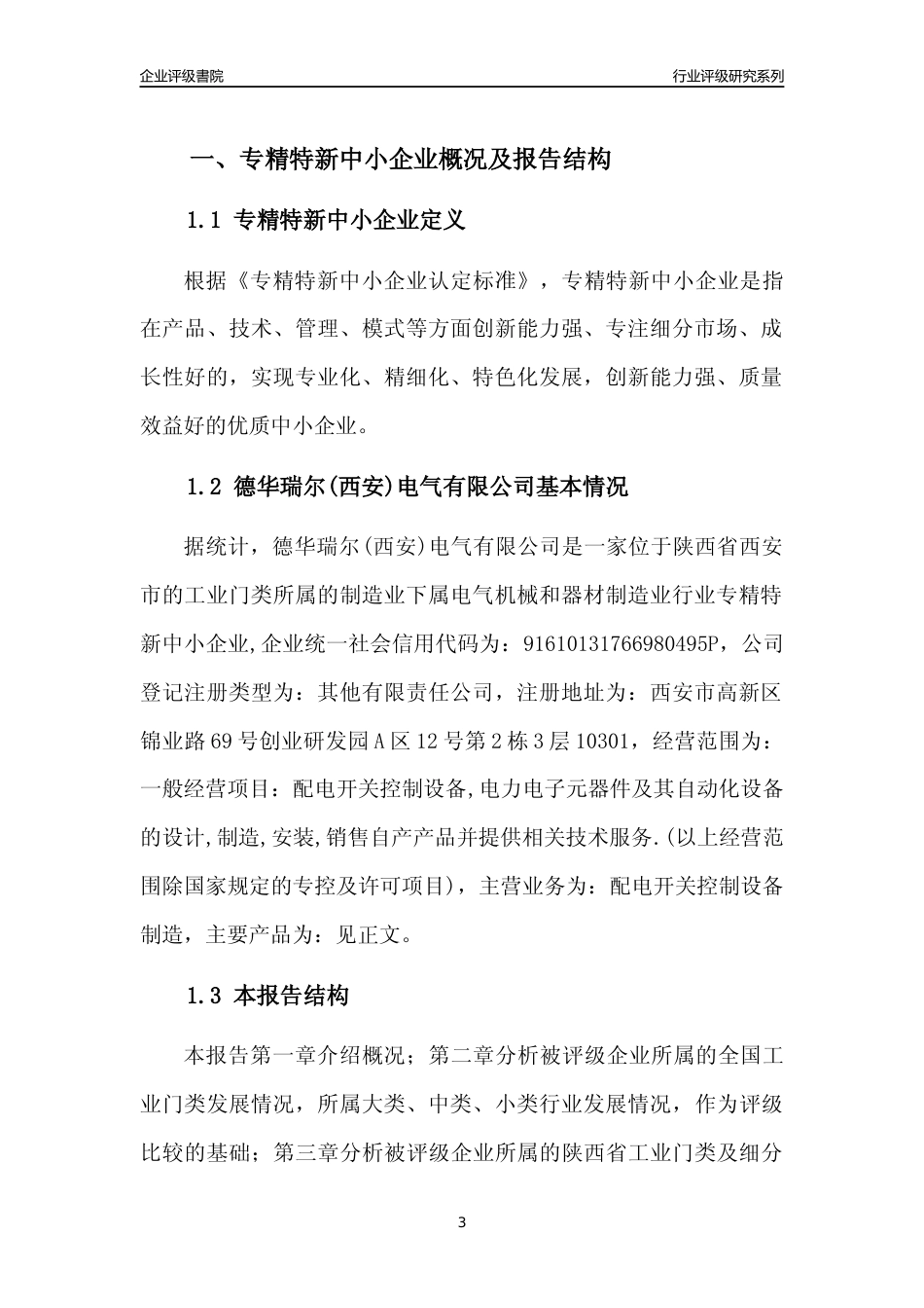 [专精特新]德华瑞尔(西安)电气有限公司行业竞争力评级分析报告(2023版)_第3页