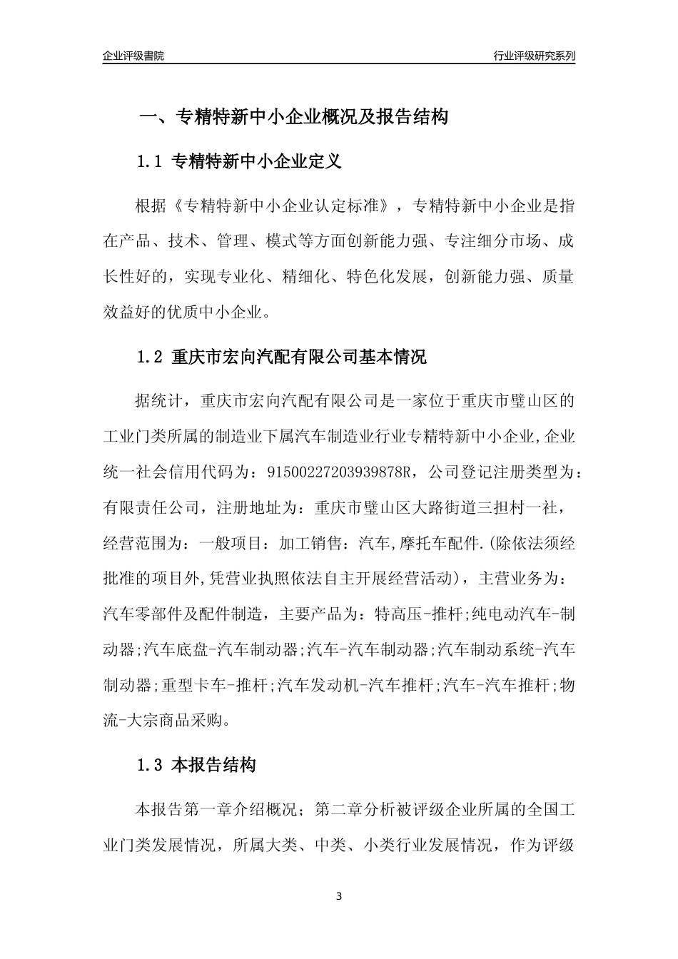 [专精特新]重庆市宏向汽配有限公司行业竞争力评级分析报告(2023版)_第3页