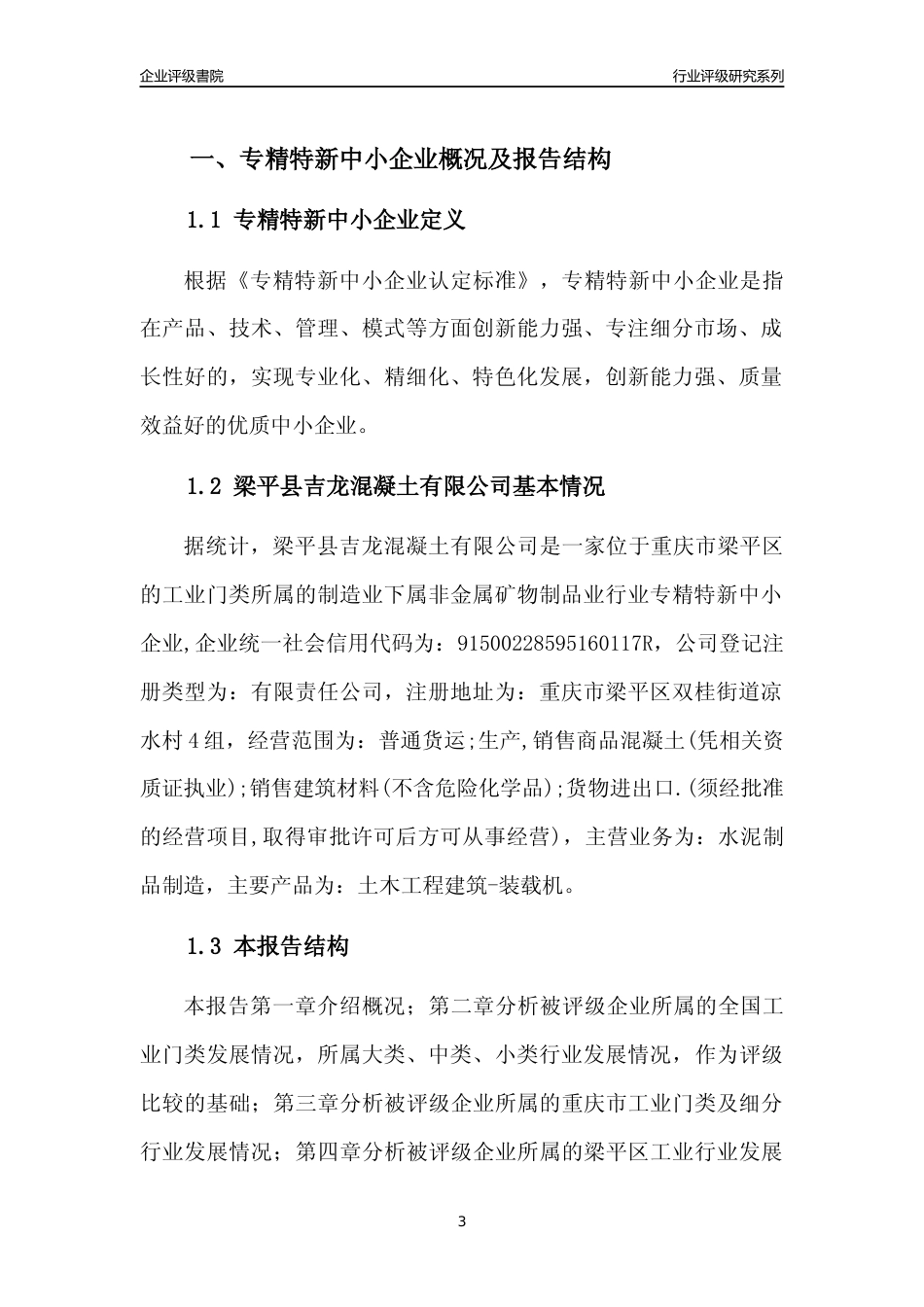 [专精特新]梁平县吉龙混凝土有限公司行业竞争力评级分析报告(2023版)_第3页