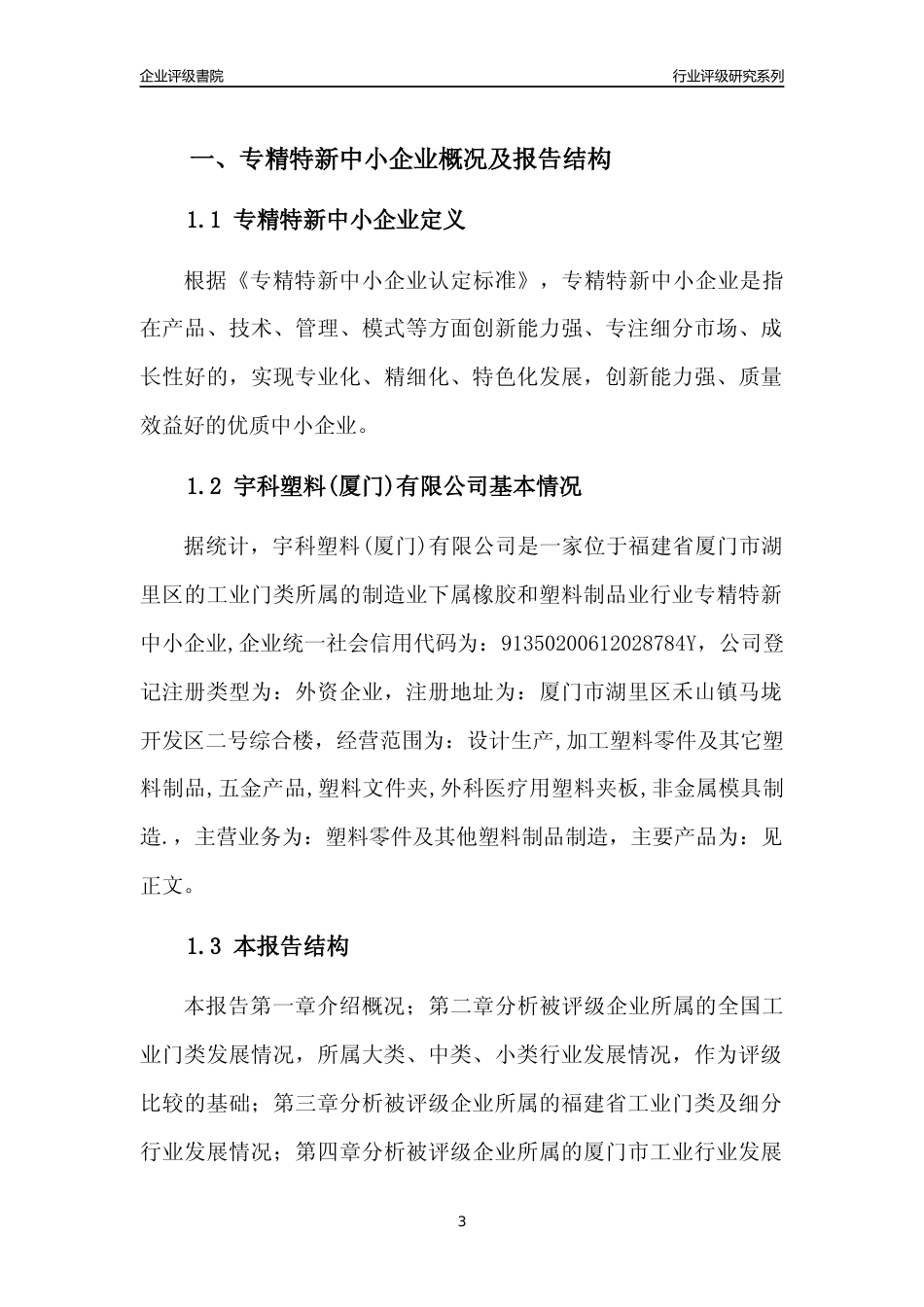 [专精特新]宇科塑料(厦门)有限公司行业竞争力评级分析报告(2023版)_第3页