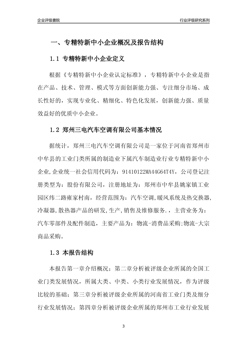 [专精特新]郑州三电汽车空调有限公司行业竞争力评级分析报告(2023版)_第3页
