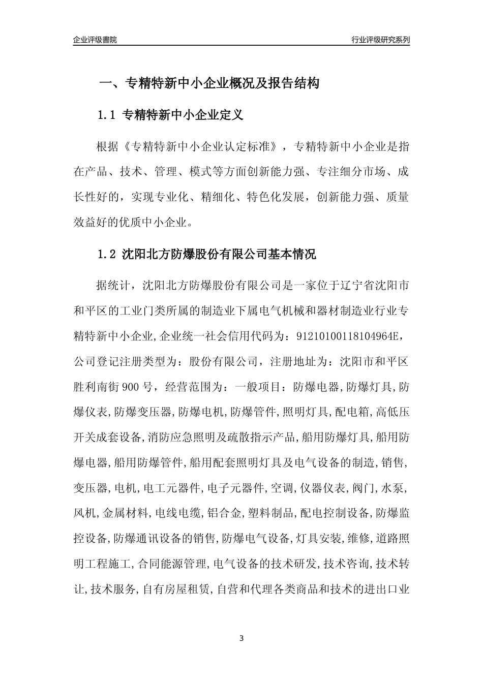 [专精特新]沈阳北方防爆股份有限公司行业竞争力评级分析报告(2023版)_第3页